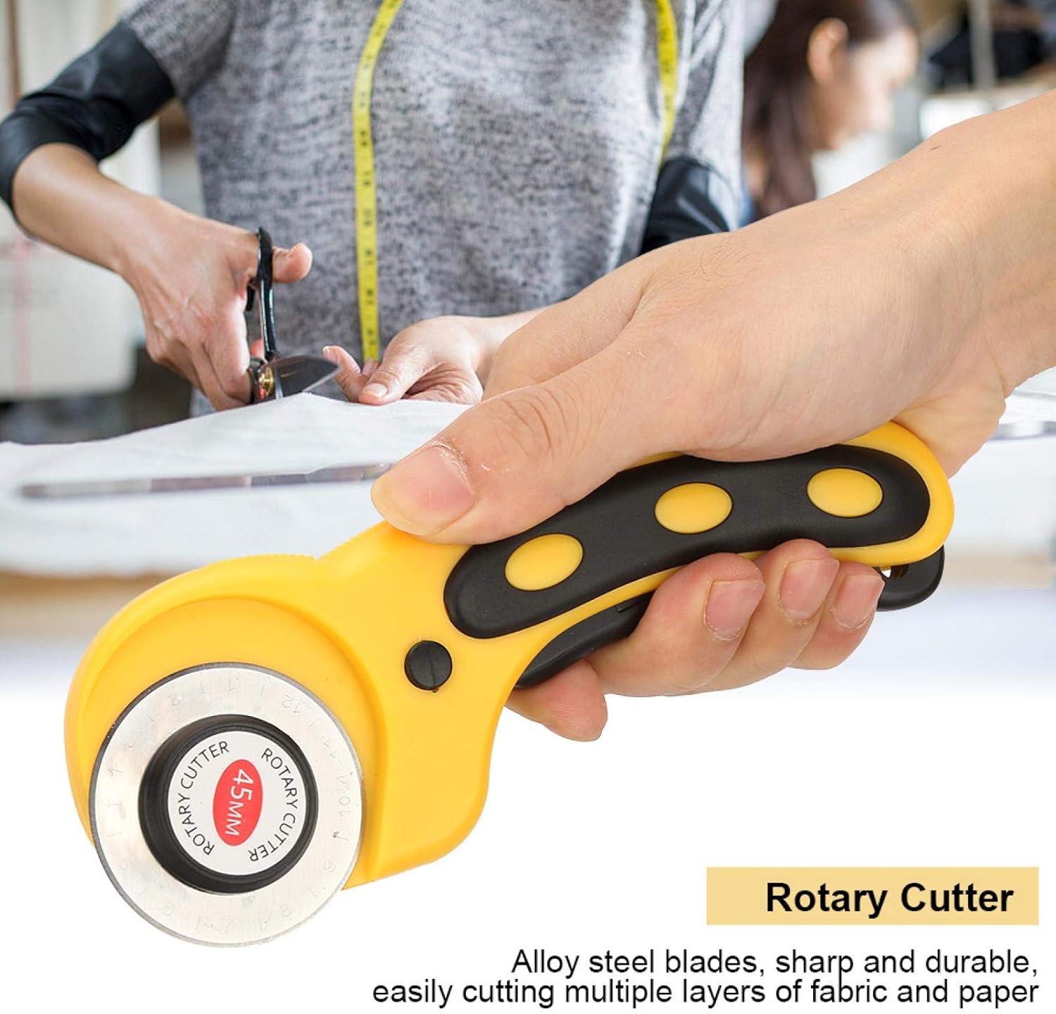 Rotary Cutter fabric cutter 45mm Rotary Blade Fabric Cutting Machine with 5 Blades Rotary Cutter Tool with Fabric Safety Lock for Cutting Fabric, Paper, Leather, Cardboard Cortadores Giratorios