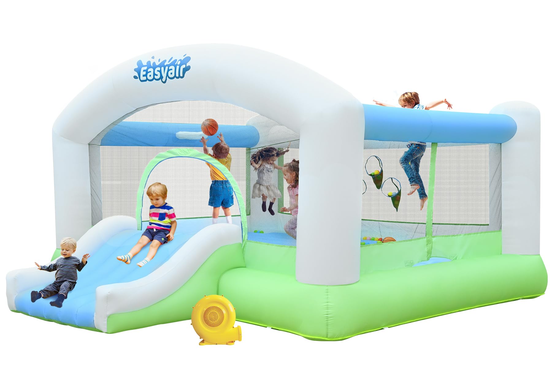 Large Bounce House for Big Kids, 14.8 x 14.5 FT Inflatable Bouncer Jumper Slide with 650W Blower, Basketball Hoop, Throw Ball Game, Ball Pits