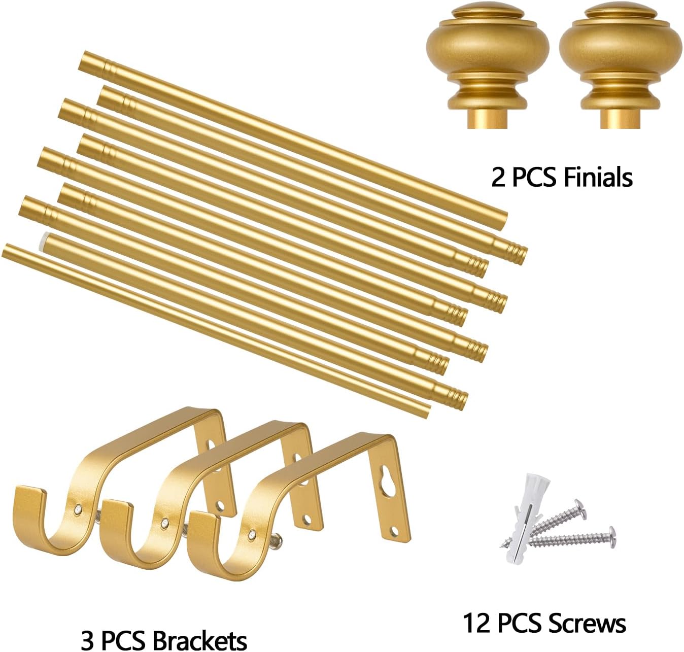 Standard Decorative Curtain Rods for window 30 to 126,3/4 inch Adjustable Curtain Rods，Heavy Duty Drapery Rods，Gold