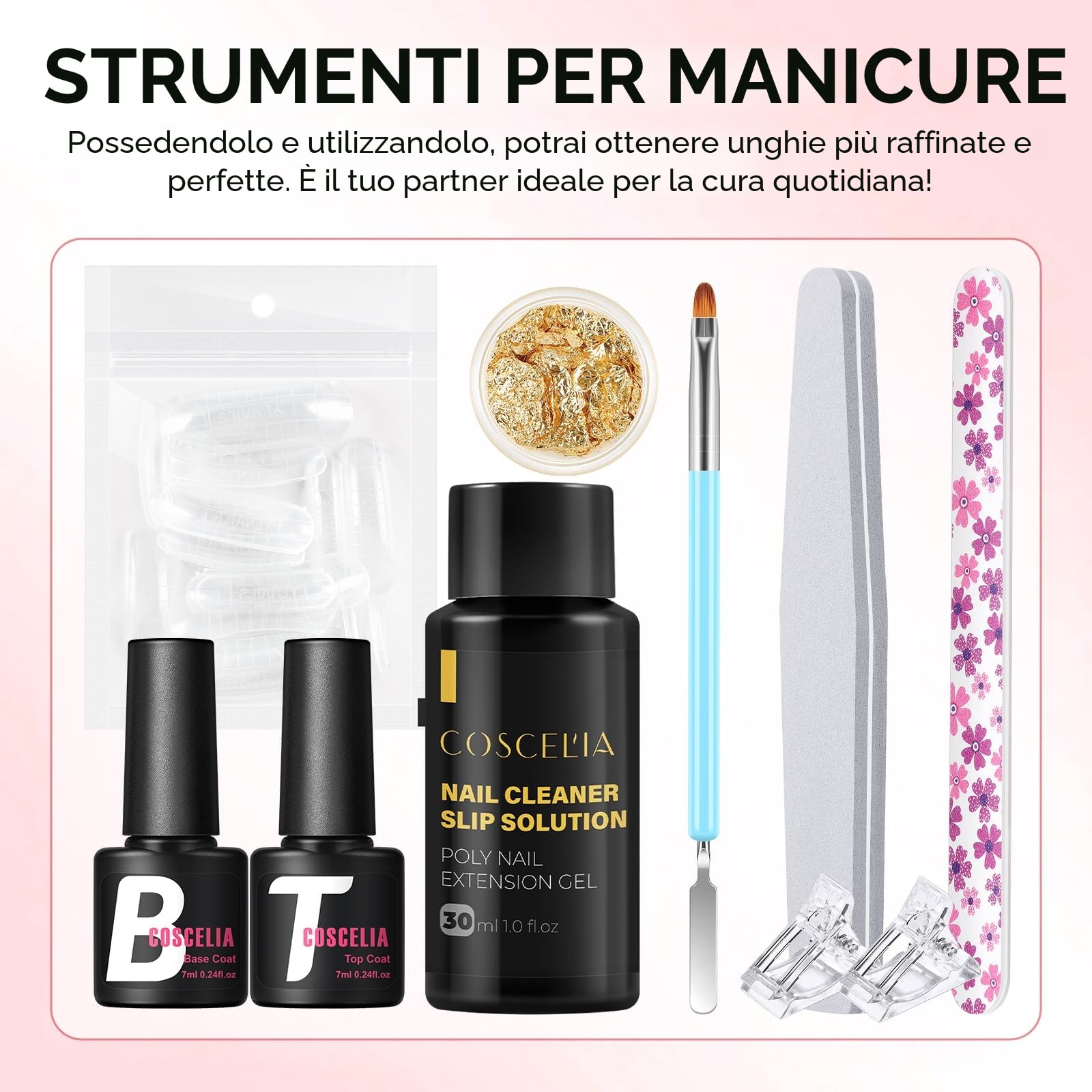 COSCELIA Gel Ricostruzione Unghie 16pcs, 6 Colori 16ml Kit Ricostruzione Unghie con Base e Top Coat Clip Unghie, Soluzione Slip Decorazioni per Unghie Builder Regali per Donne