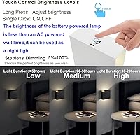 Vista 3 de Lámpara de pared LED interior con interruptor táctil, lámpara recargable USB sin cables, luces de pared con batería, lámparas de mesita de noche