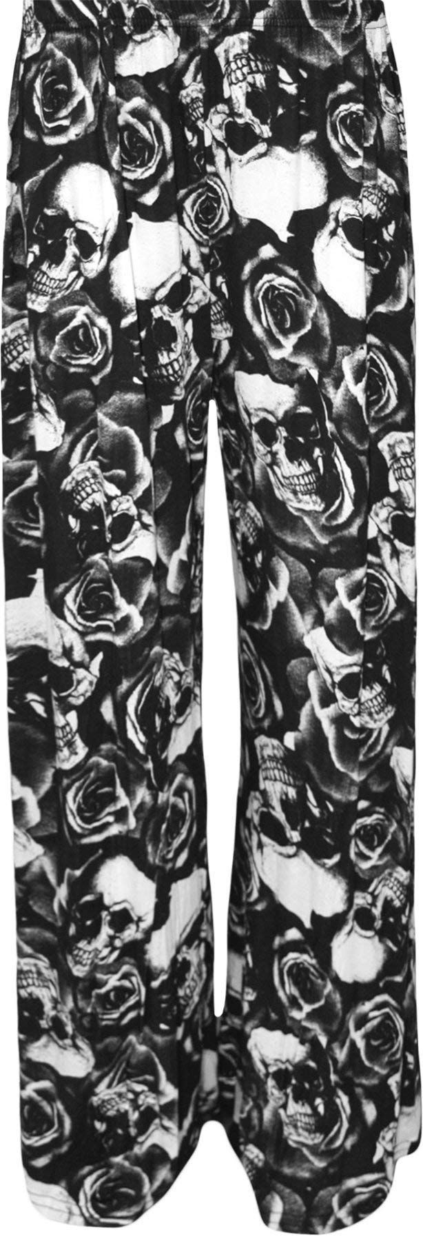 Wearall Women's Skull Roses Plus Size Floral Print Wide Leg Palazzo Trousers Pants - 24-26