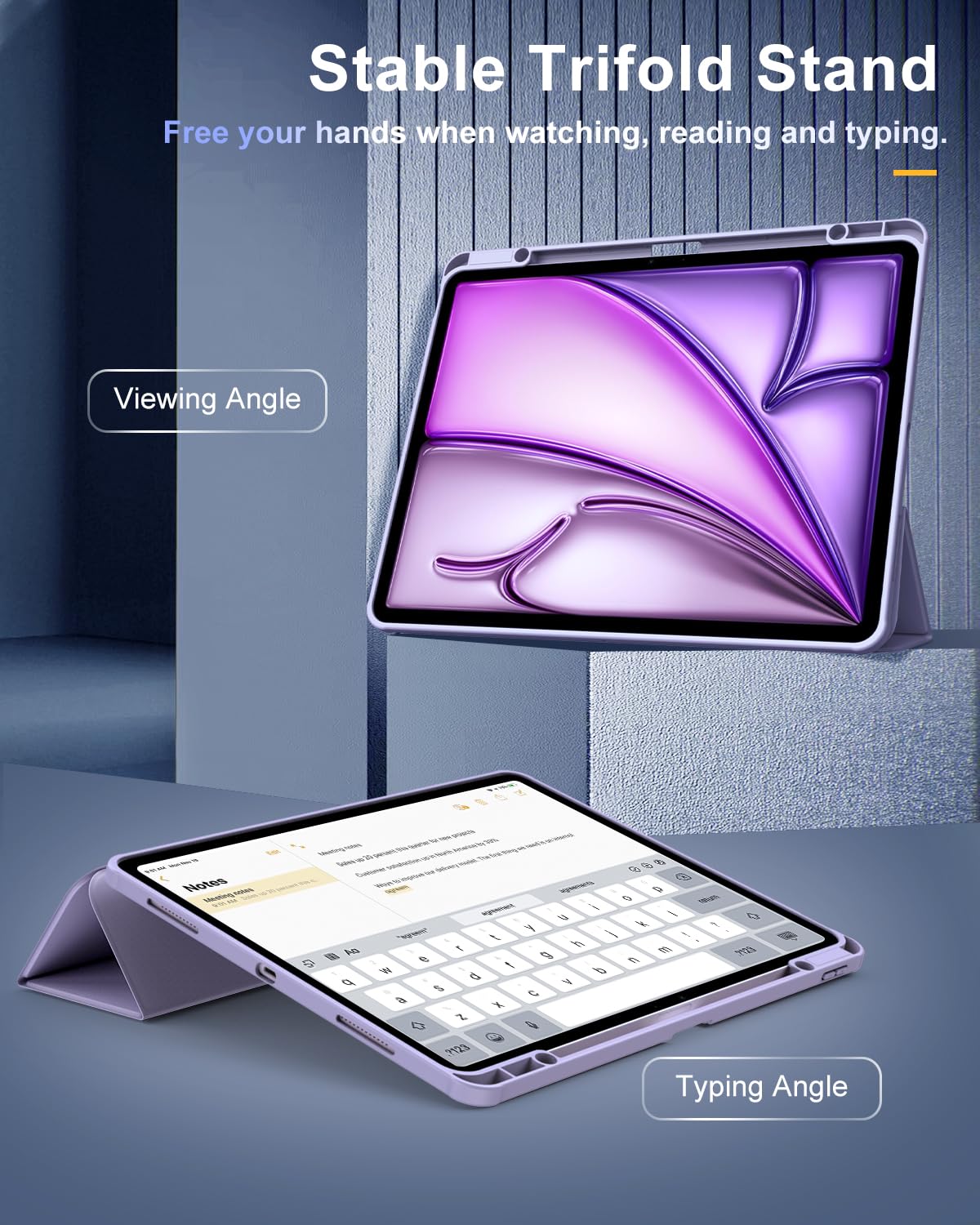 TiMOVO Custodia per Nuovo iPad Air 13 Pollici (M2) 2024 con Portapenne, Cover Protettiva per iPad Air 13 2024 con Supporto Pieghevole & Retro Trasparente, Auto Sveglia/Sonno, Taro Viola