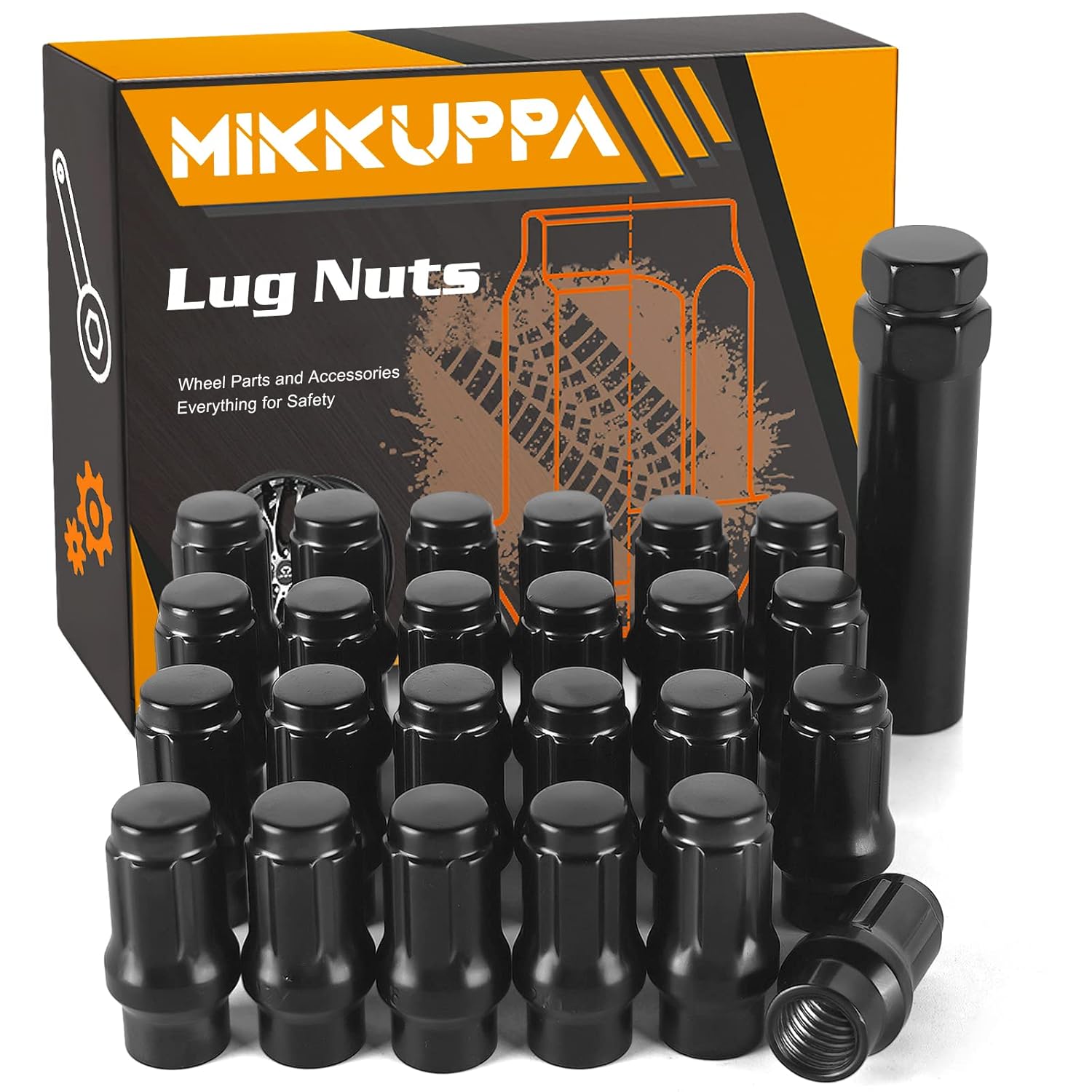 MIKKUPPA 24pcs M12X1.5 Extended Lug Nuts Black Extended