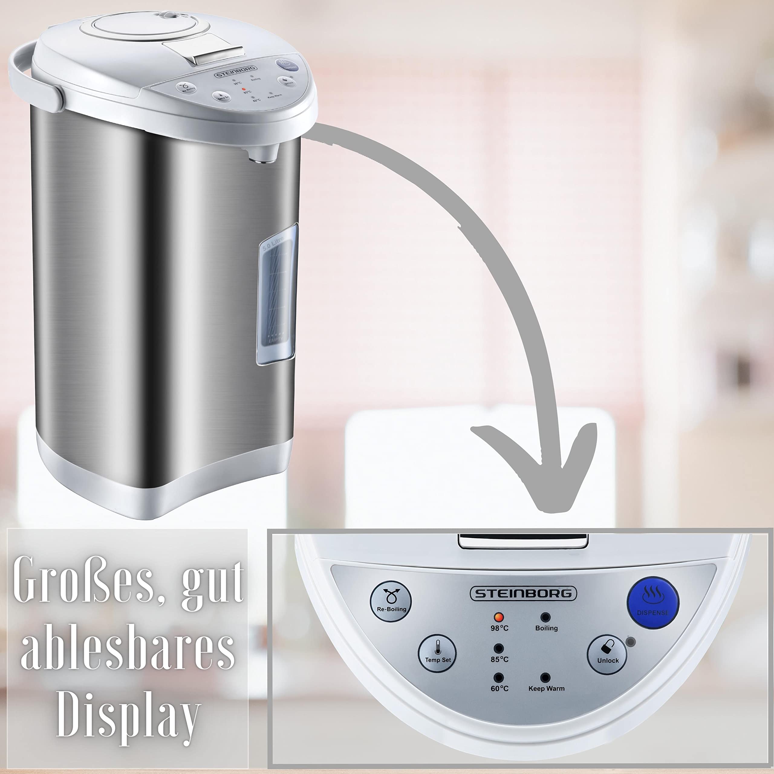 Thermopot 5 Liter | Perfekt für Glühwein geeignet | Edelstahl Heißwasserspender | Glühweinkocher | Wasserkocher | Wasserspender | Dispender | Thermoskanne | Glühweinspender | Teekocher