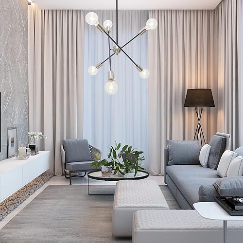 Miniatura 9 de Lámpara de araña Sputnik moderna con brazos ajustables, lámpara colgante de mediados de siglo, lámpara de techo industrial vintage, níquel cepillado