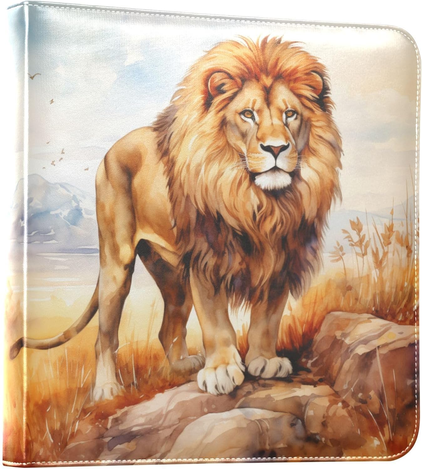 JIPONI Lion in The Steppe Large Photo Album, DIY Leather Cover Scrapbook Albums for 4x6 5x7 6x8 Pictures, Self Adhesive Memory Book for Wedding, Baby, Family