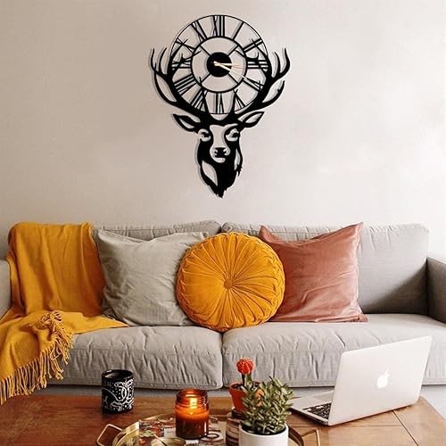Miniatura 3 de Reloj de pared de metal con cabeza de ciervo de 26 x 20 pulgadas, reloj de vida silvestre, cuarzo silencioso sin tictac, diseño industrial vintage