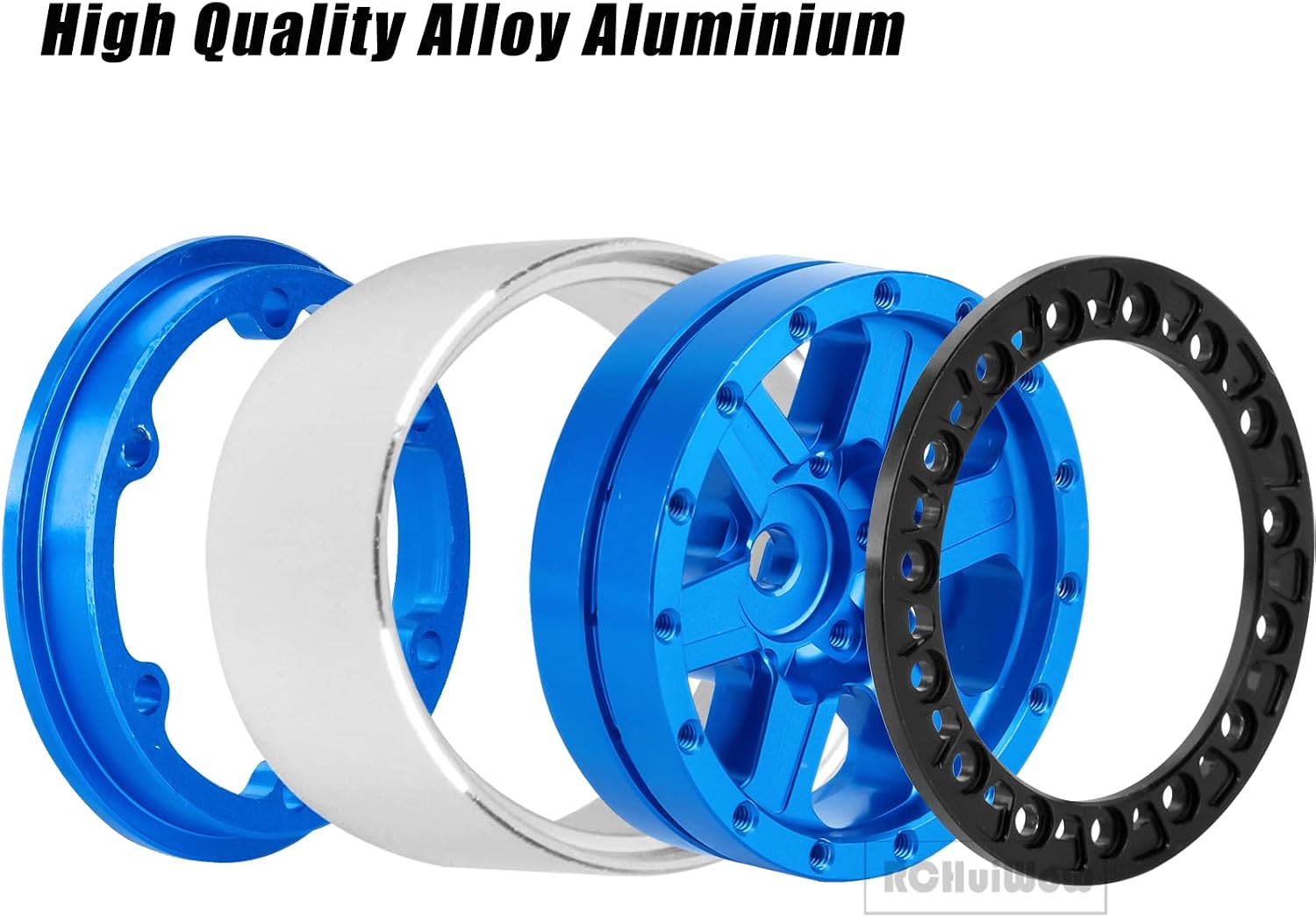 1.3 Beadlock rc Wheels and Tires for 1/18 TRX4M,Ascent-18,1/24 SCX24,FCX24,1.3" Beadlock Alloy Aluminium Rims w/Rings & All Terrain Tires,Navy Blue