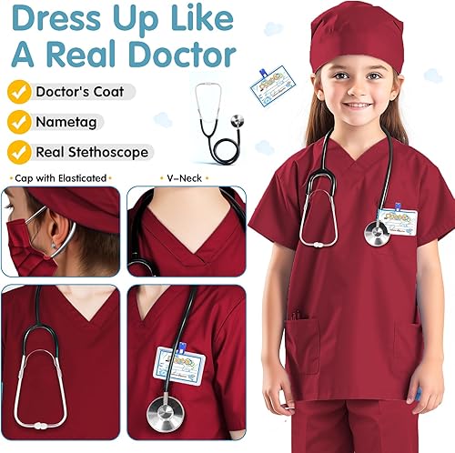 Miniatura 8 de RioRand Disfraz de médico para niños, enfermeras con accesorios, disfraz de Navidad para niños y niñas de 3 a 11 años