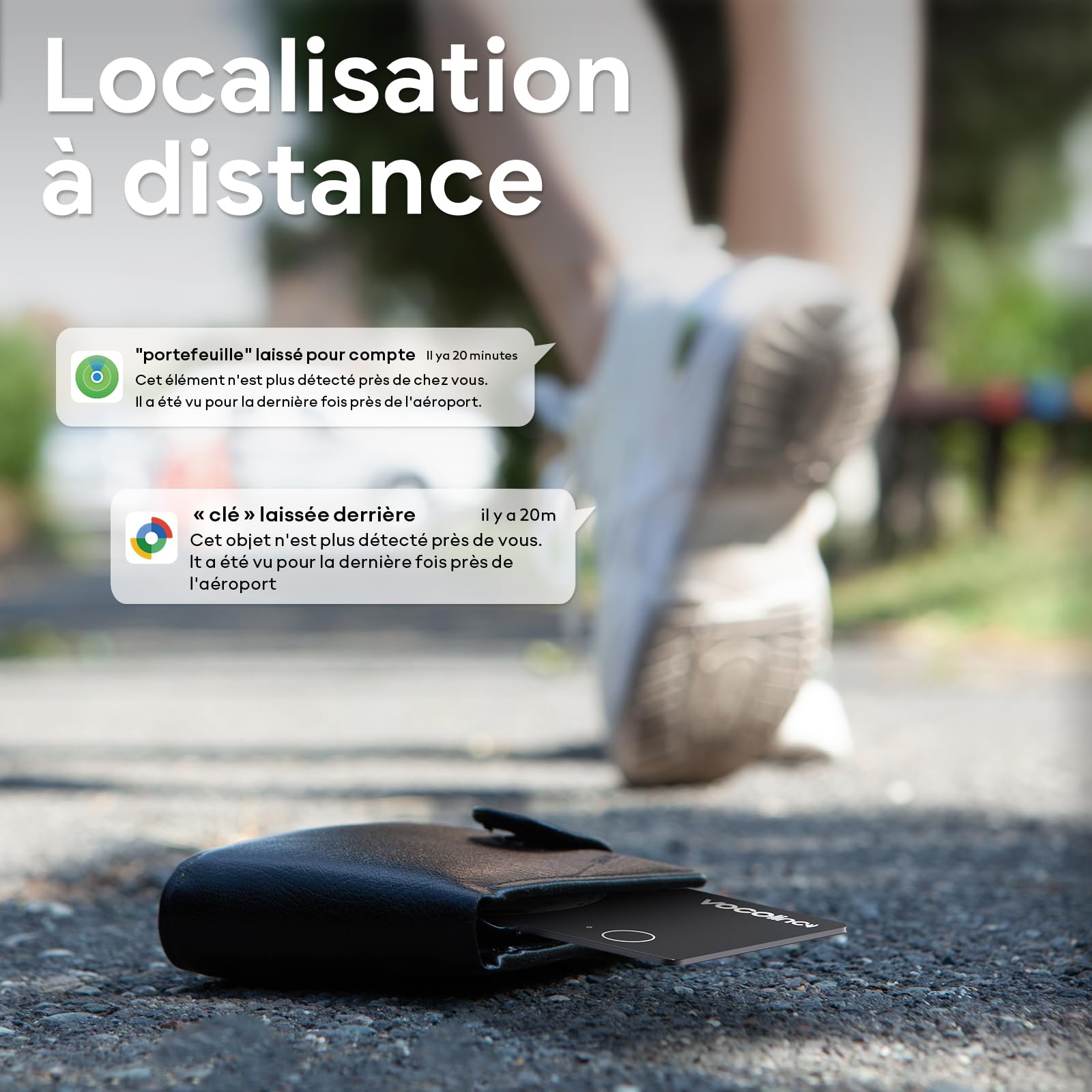 VOCOlinc Double Système Air Tag Carte Lot de 2, Rechargeable Wallet Tracker Compatible avec l'application Android Google Localiser ou iOS Apple Localiser, Localisateur pour Portefeuille/Bagages/Sacs