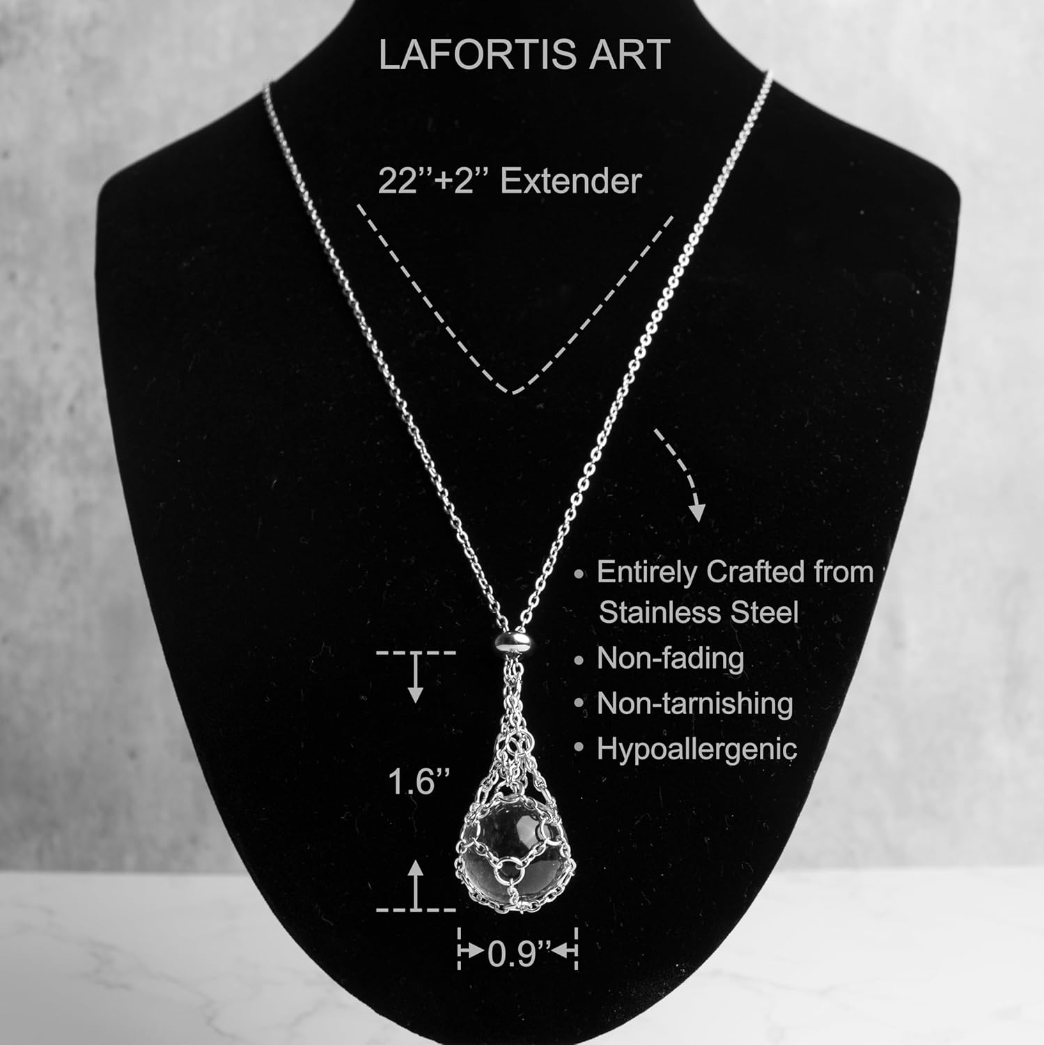 22Inch Stainless Steel Interchangeable Crystal Holder Necklace Chained GemStones Cage Necklace Trendy Pendant Necklace for Women Men Necklace Holder for Healing Crystal - Image 5