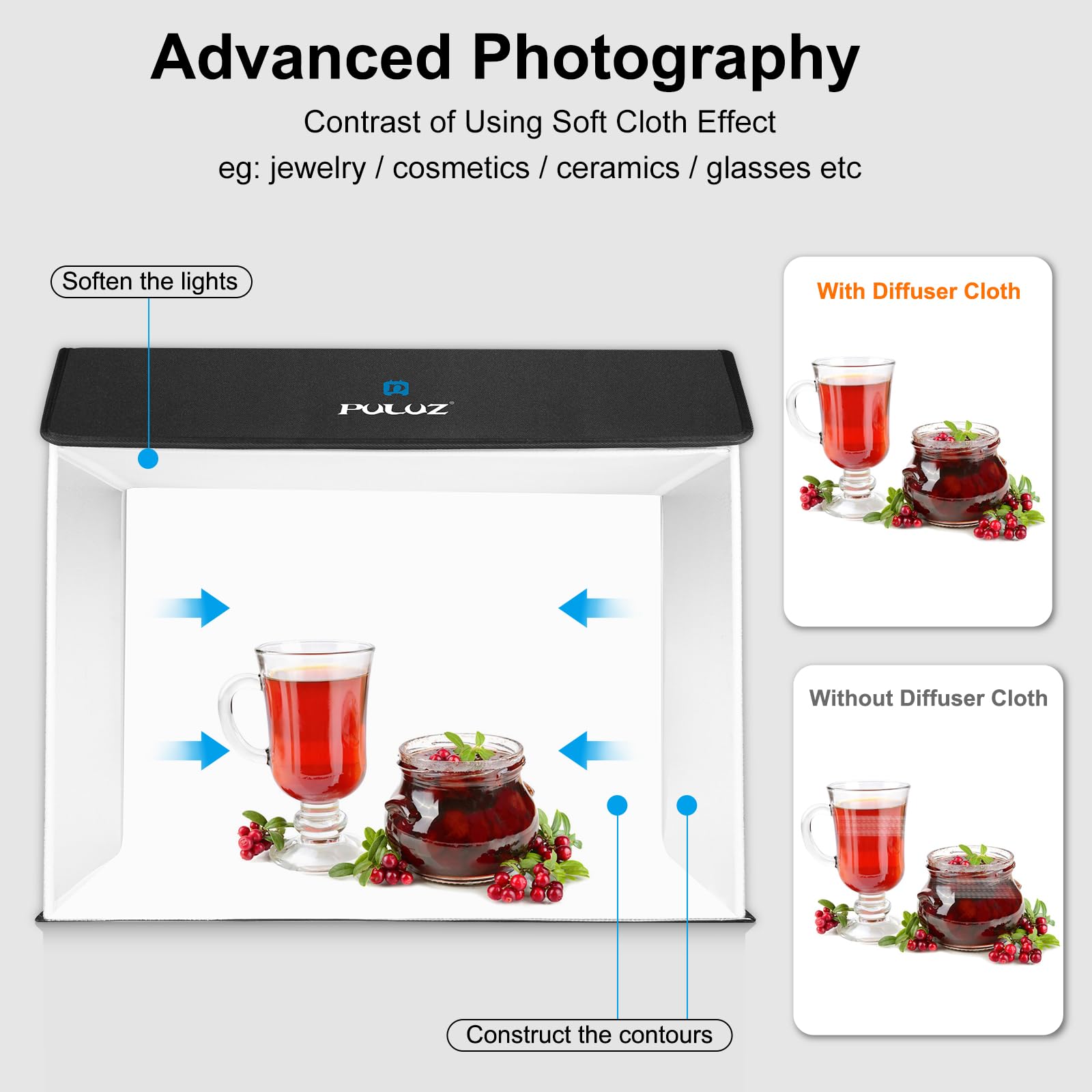 PULUZ Studio Photo Box Portatile 60x40X50cm, Scatole di Luce Kit con Temperature di 3 Colori Regolabili 672pcs LED & 4 PVC Sfondi per Fotografia Prodotti