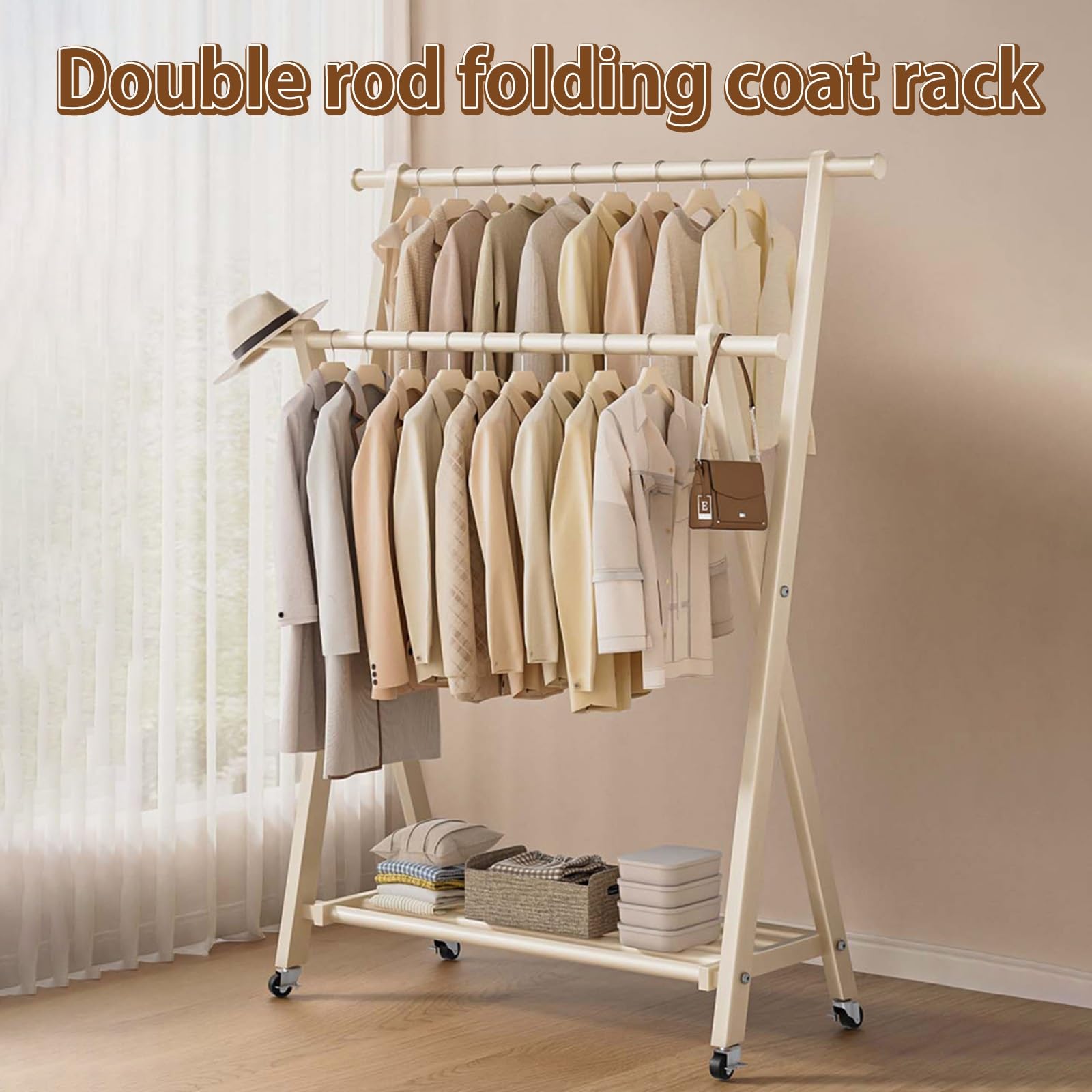 Foable - Appendiabiti con ruote, resistente, capacità 50 kg, facile da spostare, ideale per soggiorno e camera da letto, grigio, 100 x 40 cm