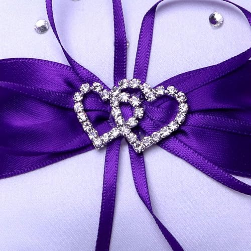 Miniatura 6 de LIOOBO Almohada romántica para anillo de boda, cojín con cinta para portador de anillo de boda, diamantes de imitación, ceremonia de boda para