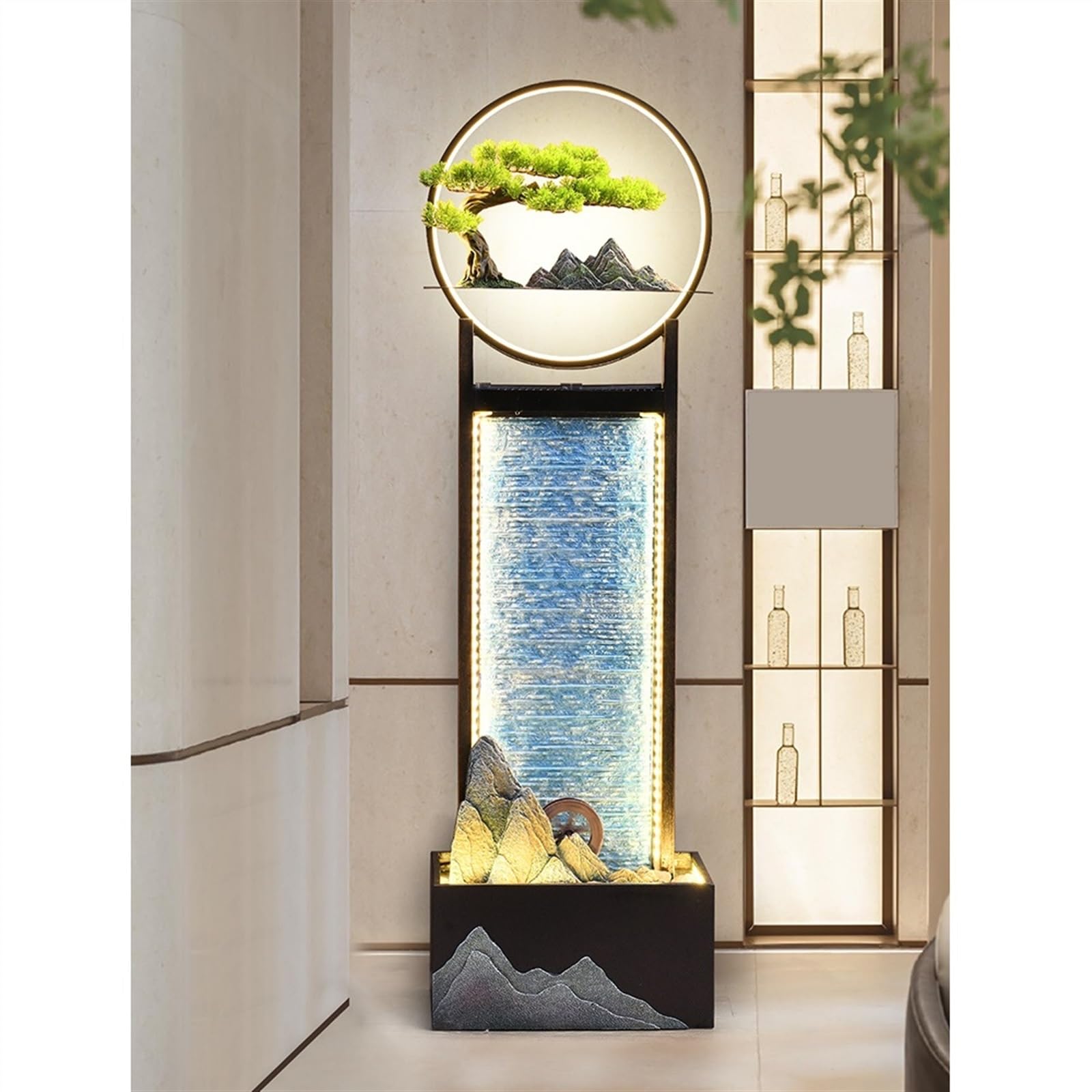 Fontana da pavimento per soggiorno, Decorazione moderna e semplice dell'acqua, fontana d'acqua circolante nel cortile del soggiorno, decorazione del giardino roccioso del pavimento dell'ufficio , Font