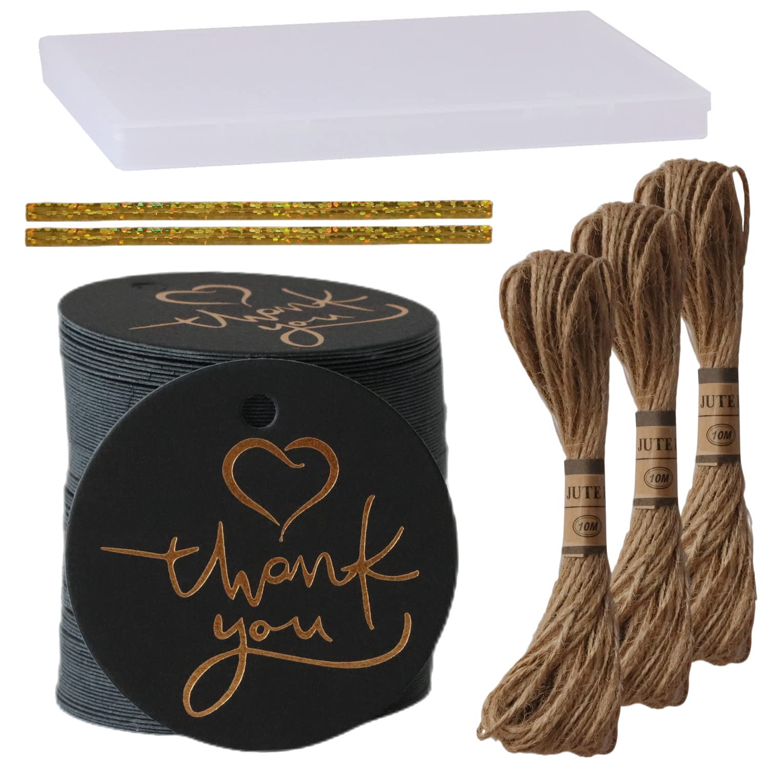 Photo 1 of Boxed Thank You Gift Tags with String Gold Foil Thank You Tags Round Paper Tags for Favors Gift Bags Wedding Baby Shower Bridal Shower Birthday Party DIY (100 Round, Black)