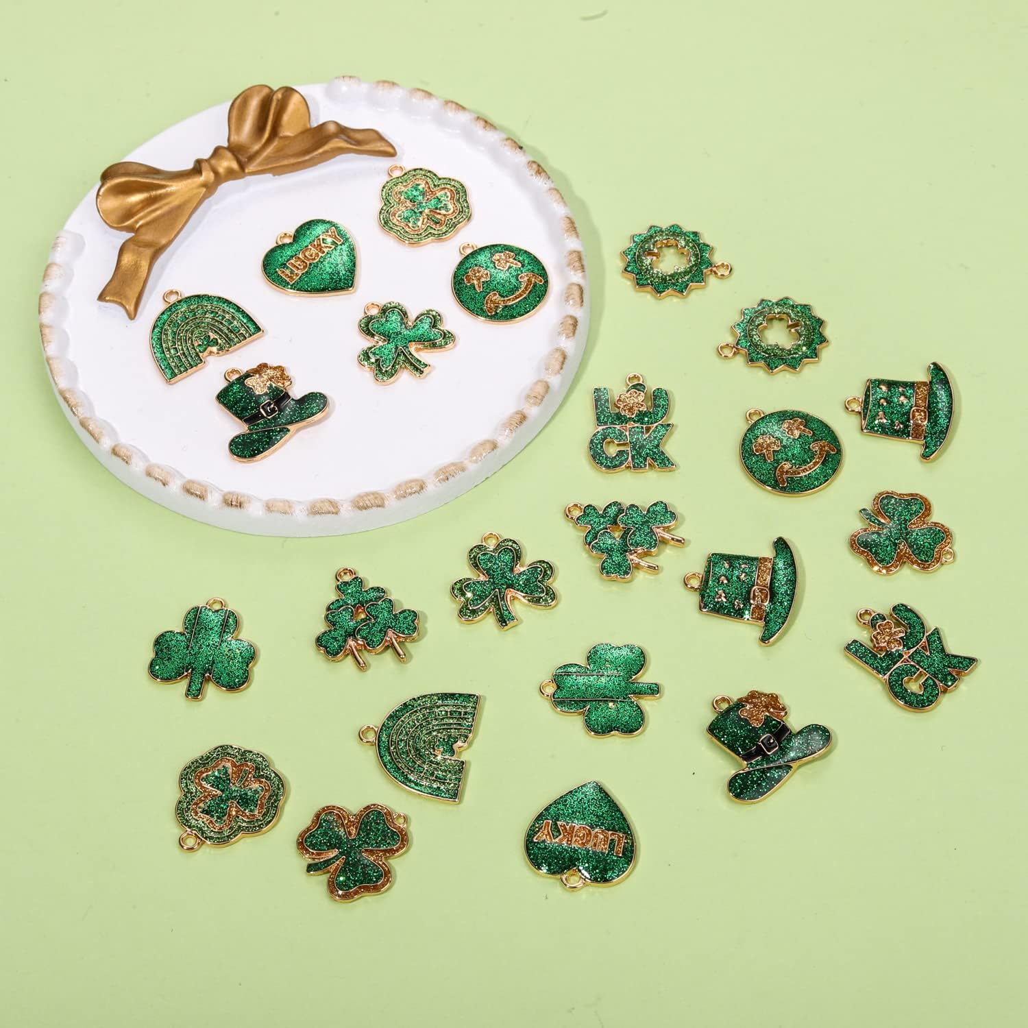 24/30PCS St. Patrick's Day Charms Glitter Shamrock Charms for Jewelry Making, Green Leaf LUCK Hat Pendant Charms for Bracelet Necklace Earrings Making DIY Crafts Irish St. Patrick's Day Accessory - Image 2