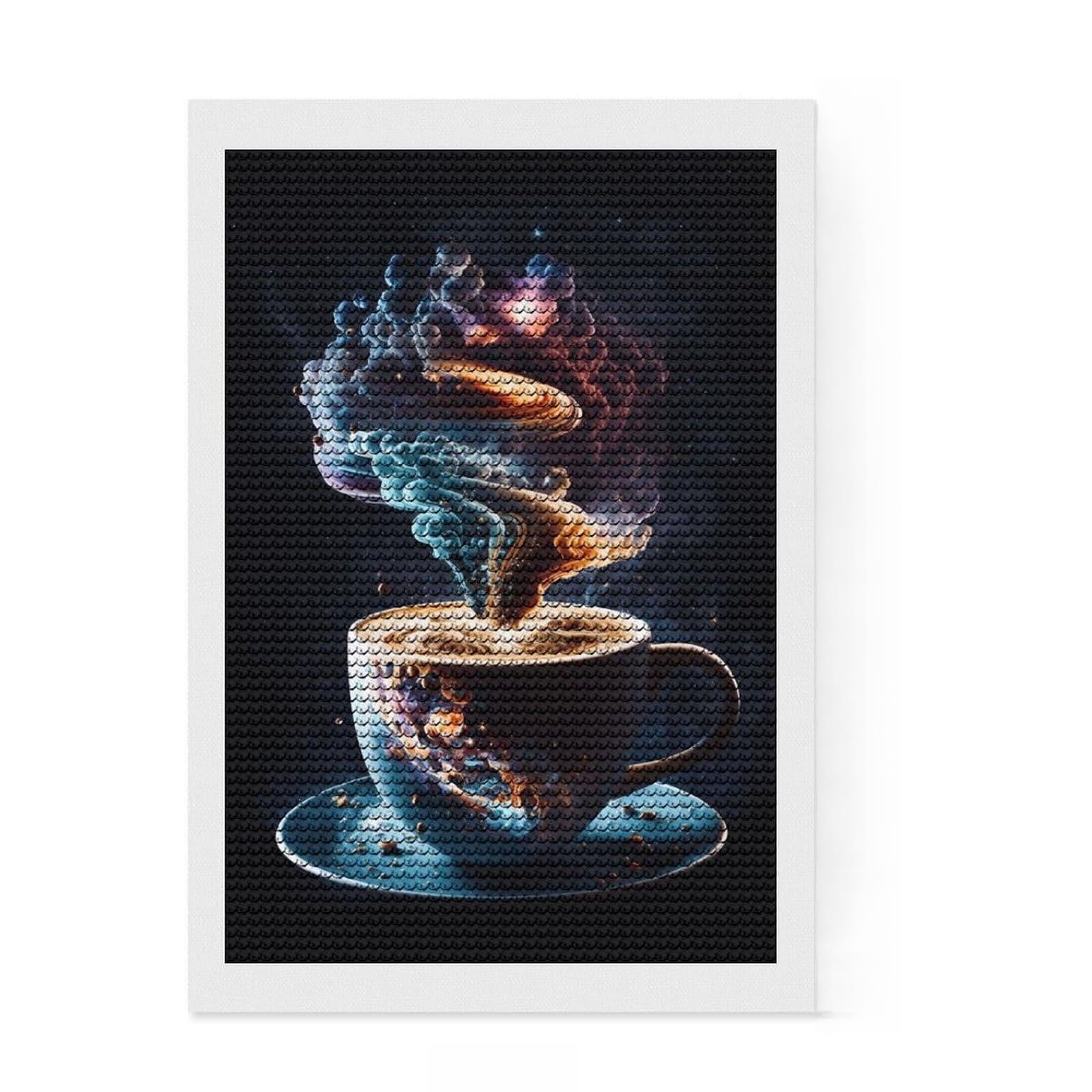 Junmoney Coffee Galaxy Diamond Art Canvas 8"x12", Mindful Craft Activity, Easy to Enjoy, Cosy Home Accent, Birthday Gift, Simple to Start