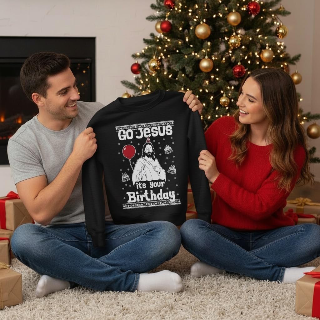 Tstars Birthday Boy Jesus Sweatshirt - Mens Ugly Christmas Sweater Style Xmas Holiday Pullover for Party or Events