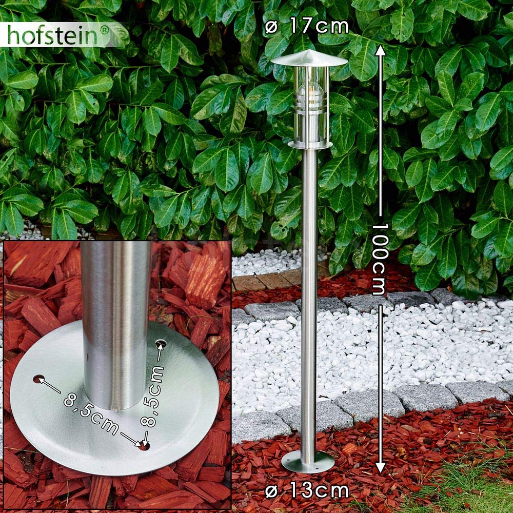 HOFSTEIN Außenleuchte Forli, Außenstehleuchte aus Metall/Glas in Edelstahl gebürstet/Klar, Wegeleuchte 100 cm im modernen Design für Garten, Außenbereich, Hof, Terrasse, E27, IP44