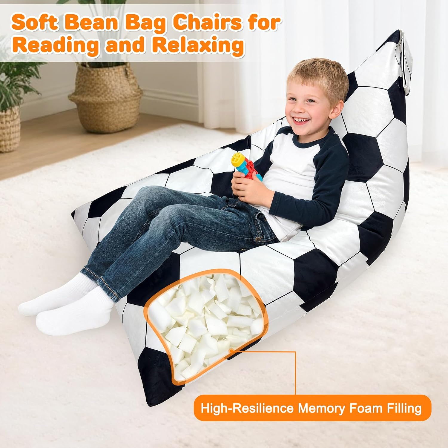 Lukeight Soccer Bean Bag Chair for Kids Teens Adults, Memory Foam Bean Bag Sofa with Removable Cover, Cozy Beanbag Chair for Living Room, Lazy Sofa for Gaming and Reading, X-Large