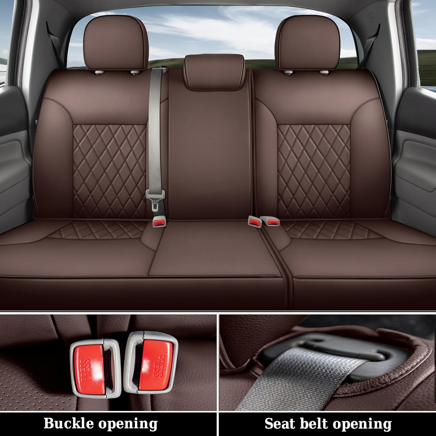 Coverado Tacoma Seat Covers, Leather Car Seat Covers Full Set Custom Fit 2005-2023 Toyota Tacoma Double/Crew Cab, Seat Covers for Cars Car Seat Protector(Brown)
