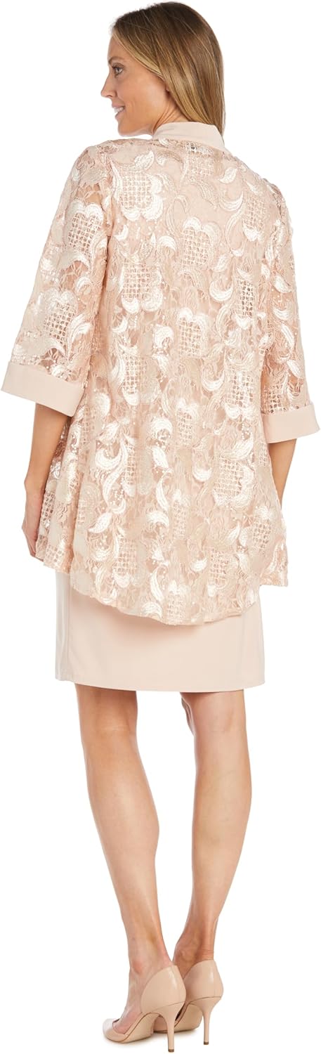 2PC Solid Tank Dress W/Detachable Necklace and Sequined Jacket - Image 5