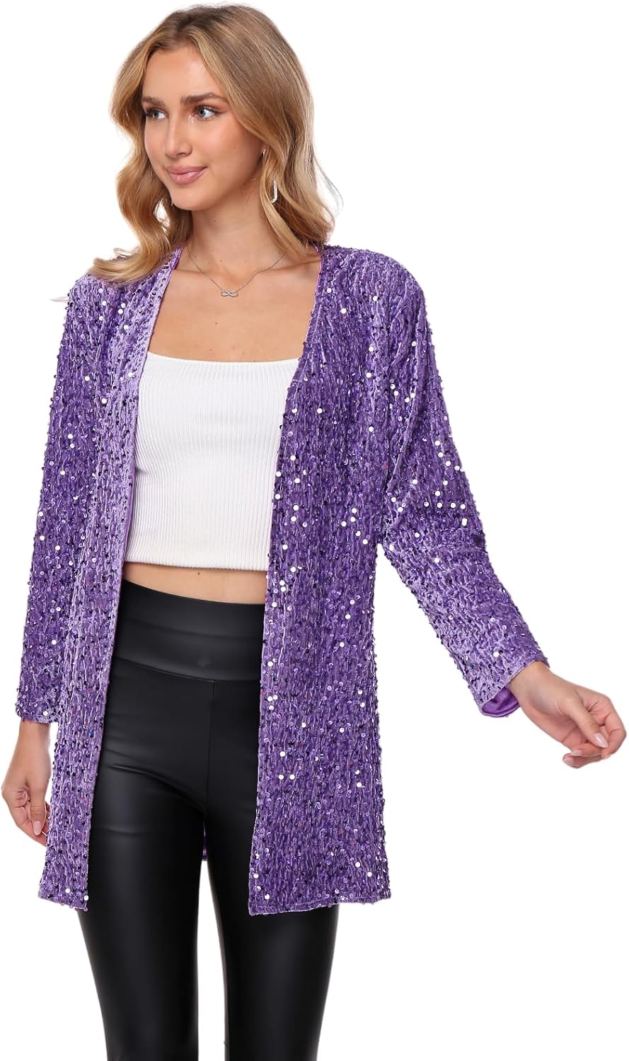 Women's Sequin Jacket Sparkly Blazer Open Front Glitter Cardigan Long Sleeve Coat for Casual Party Cocktail - Image 2