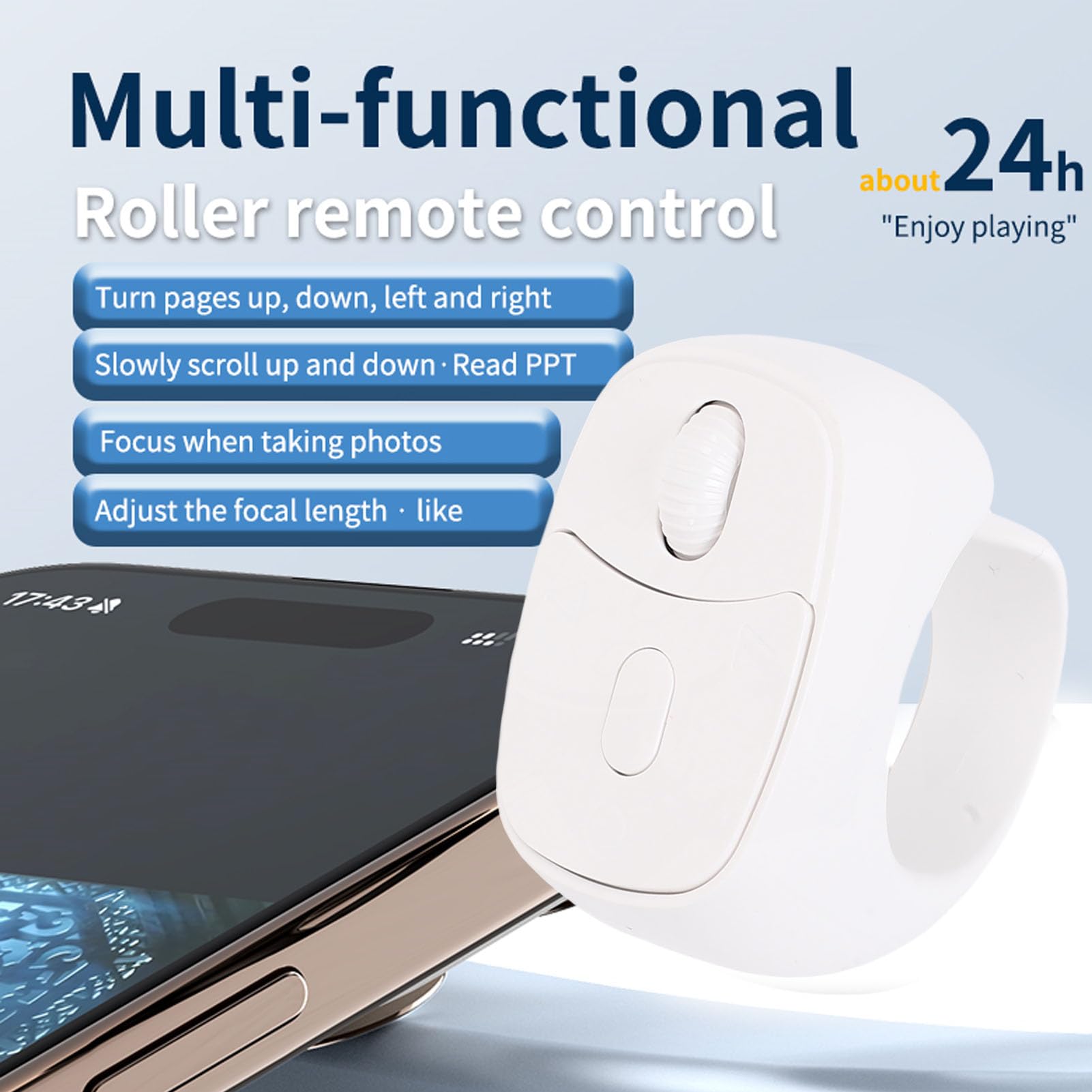 Annadue Remote Scrolling Ring für TikTok, Multifunktionale Kamera Videoaufzeichnung, Bluetooth Seitenwender, Bluetooth Scroller Ring Fernbedienung für Telefon Tablet (White)