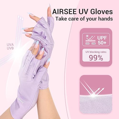Miniatura 14 de AIRSEE Guantes anti UV para lámpara de uñas, guantes profesionales de protección UV UPF50+ para manicura, arte de uñas, guantes sin dedos (rosa)