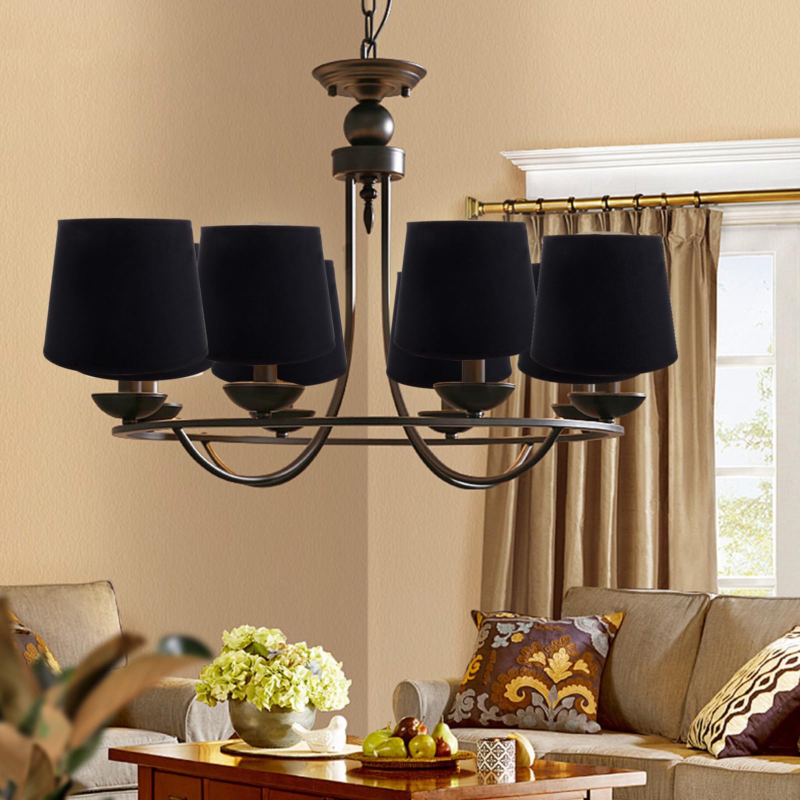 MIVIDE Lot de 2 Abat-Jours E14 pour Lampes de Table Lampe, Abat Jours en Lin, Abat Jour Lampe sur Pied Noir Doré pour Table de Chevet