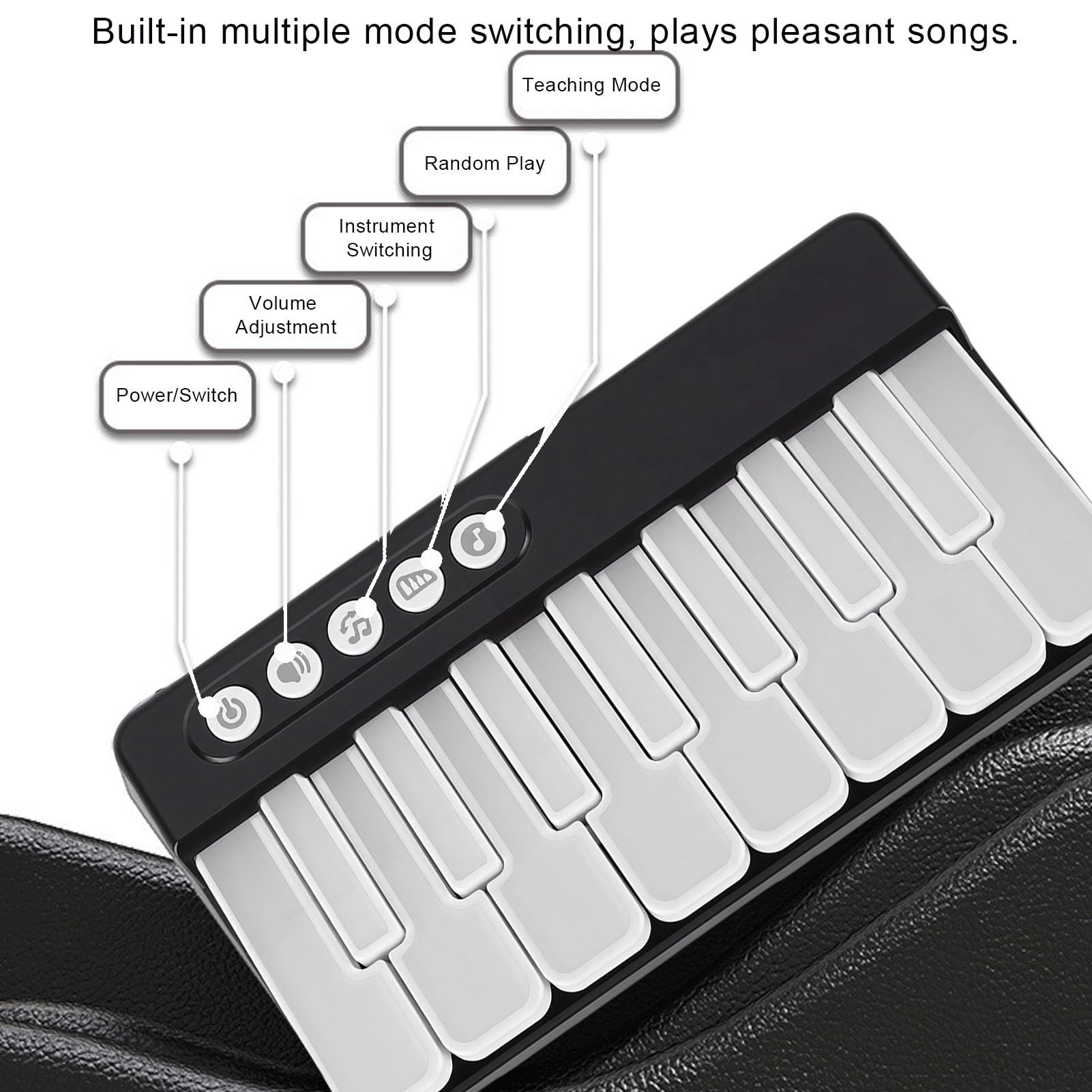 XUMIUZIY Compact Keyboard Piano for Kids, Electronic Light Up Keyboard Piano with 7 Color Gradient Lights, Music Educational Instrument Toy for Girls and Boys - Black — view 2
