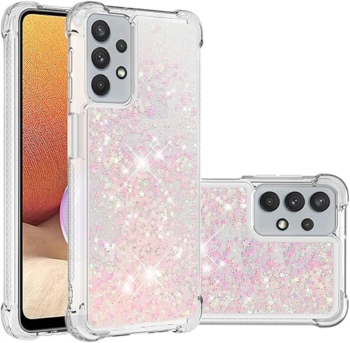 BICHONG Funda compatible con Samsung Galaxy A32 5G con purpurina, de lujo, lindo amor, líquido, arena movediza, transparente, suave, TPU para niñas