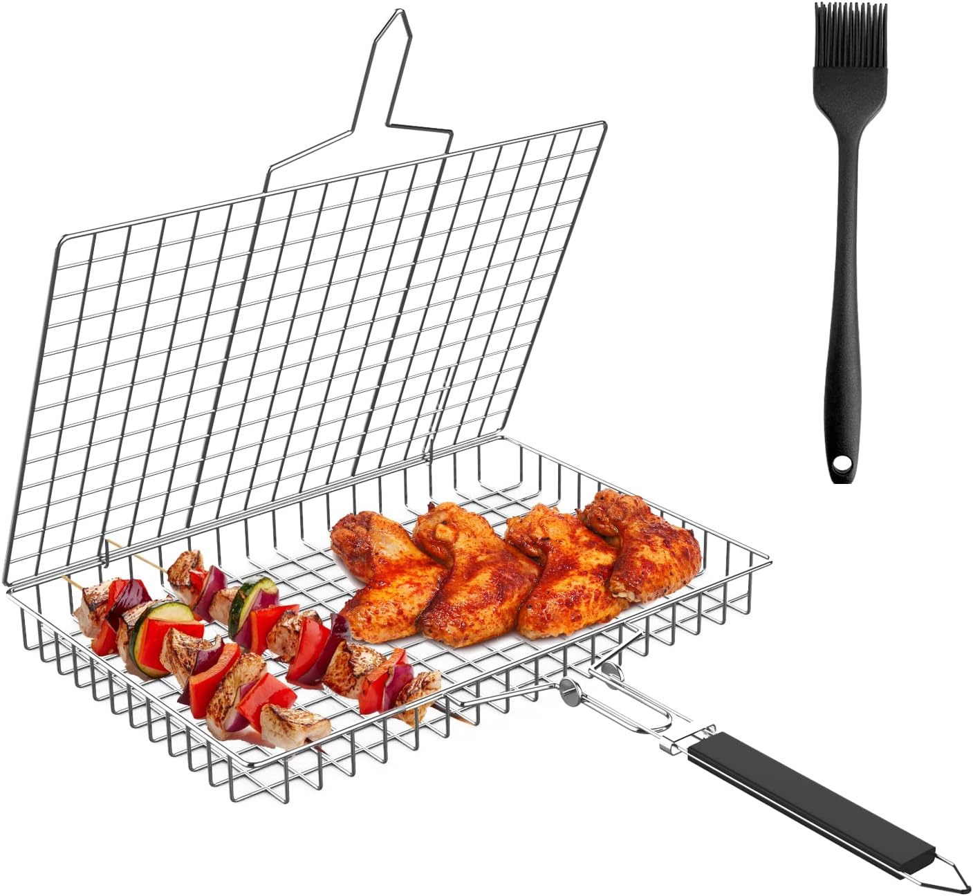 Newthinking BBQ Grill Basket for Vegetable and Fish, Portable Stainless Steel Folding Barbecue Grill Basket Net with Removable Handle for Roast Fish Vegetables BBQ Party Newthinking BBQ Grill Basket for Vegetable and Fish, Portable Stainless Steel Folding Barbecue Grill Basket Net with Removable Handle for Roast Fish Vegetables BBQ Party