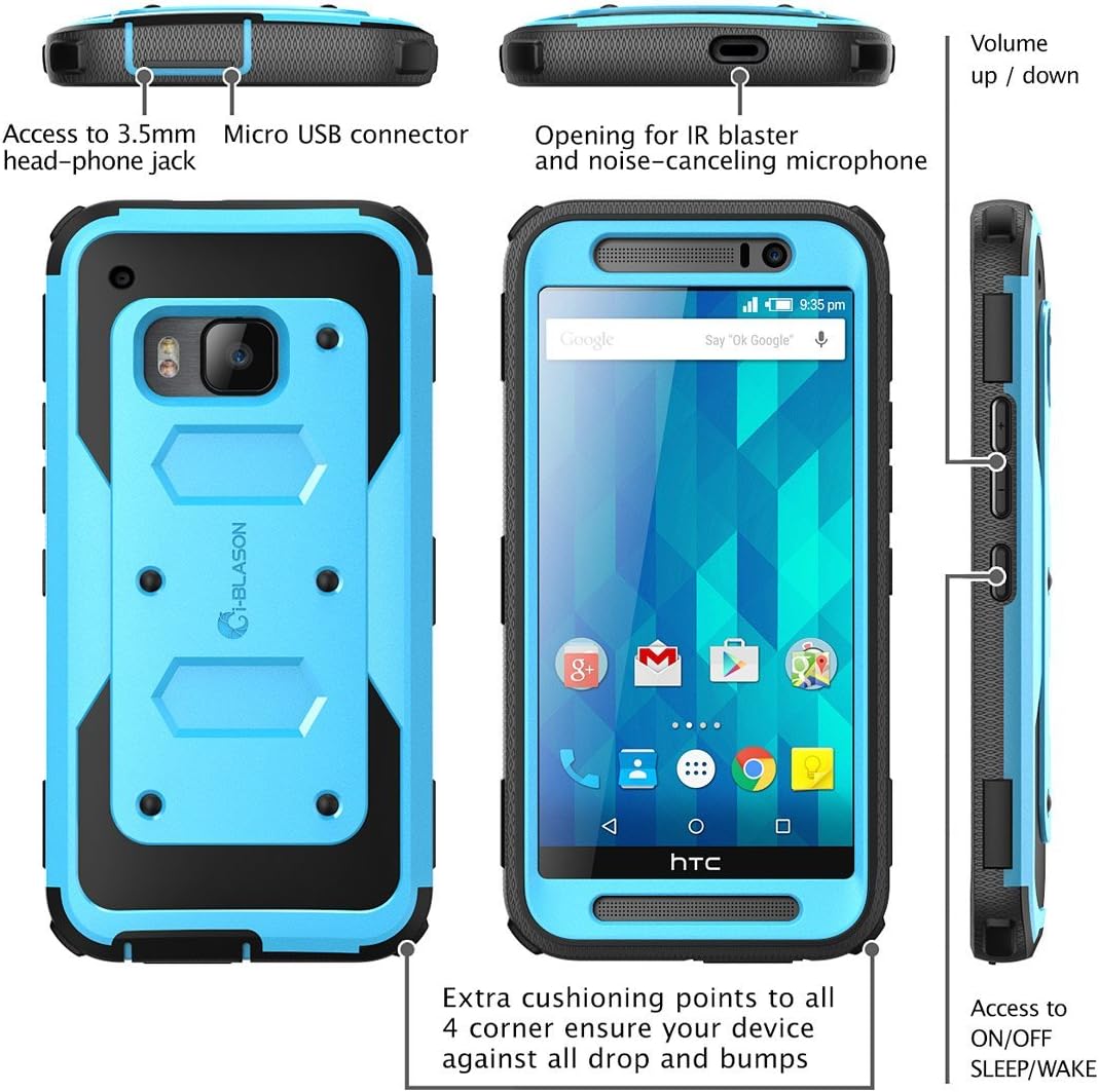 HTC One M9 Case, Armorbox i-Blason HTC One Hima M9 built in Screen Protector Full body Heavy Duty Protection Shock Reduction Bumper Corner (Blue)