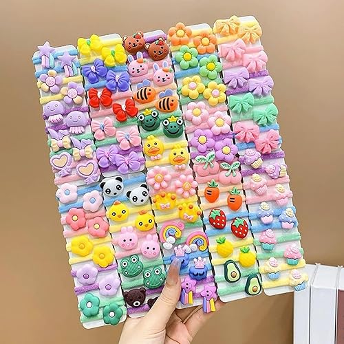 120 Pcs Cute Cartoon Small Hair Ties, Cotton Elastic Hair