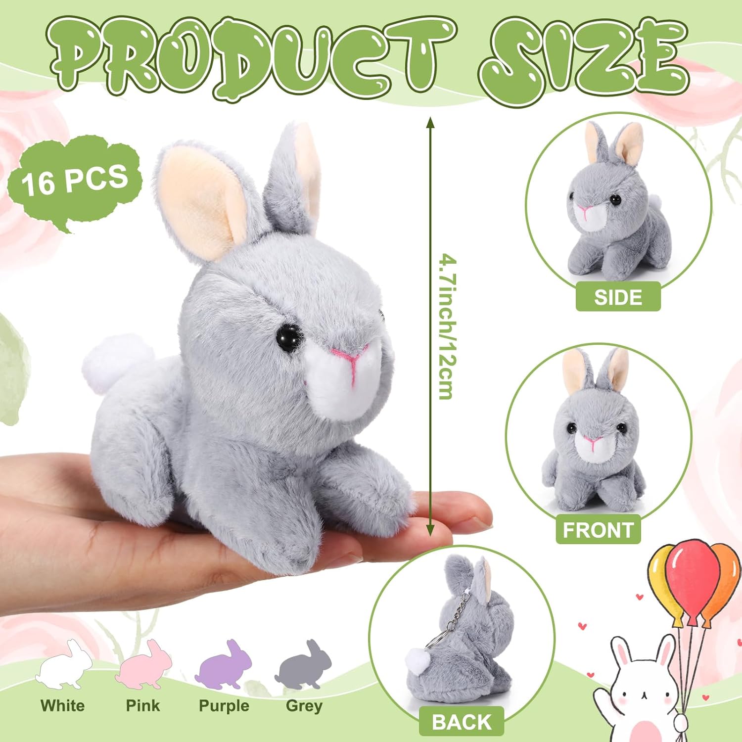 Sratte 16 Pcs Bunny Stuffed Animal Bulk 4.7 Inch Small Plush Rabbit Keychains Detachable Bunny Party Favors Plushies for Wedding Birthday Baby Shower Basket Stuffers Decorations(Classic Color)