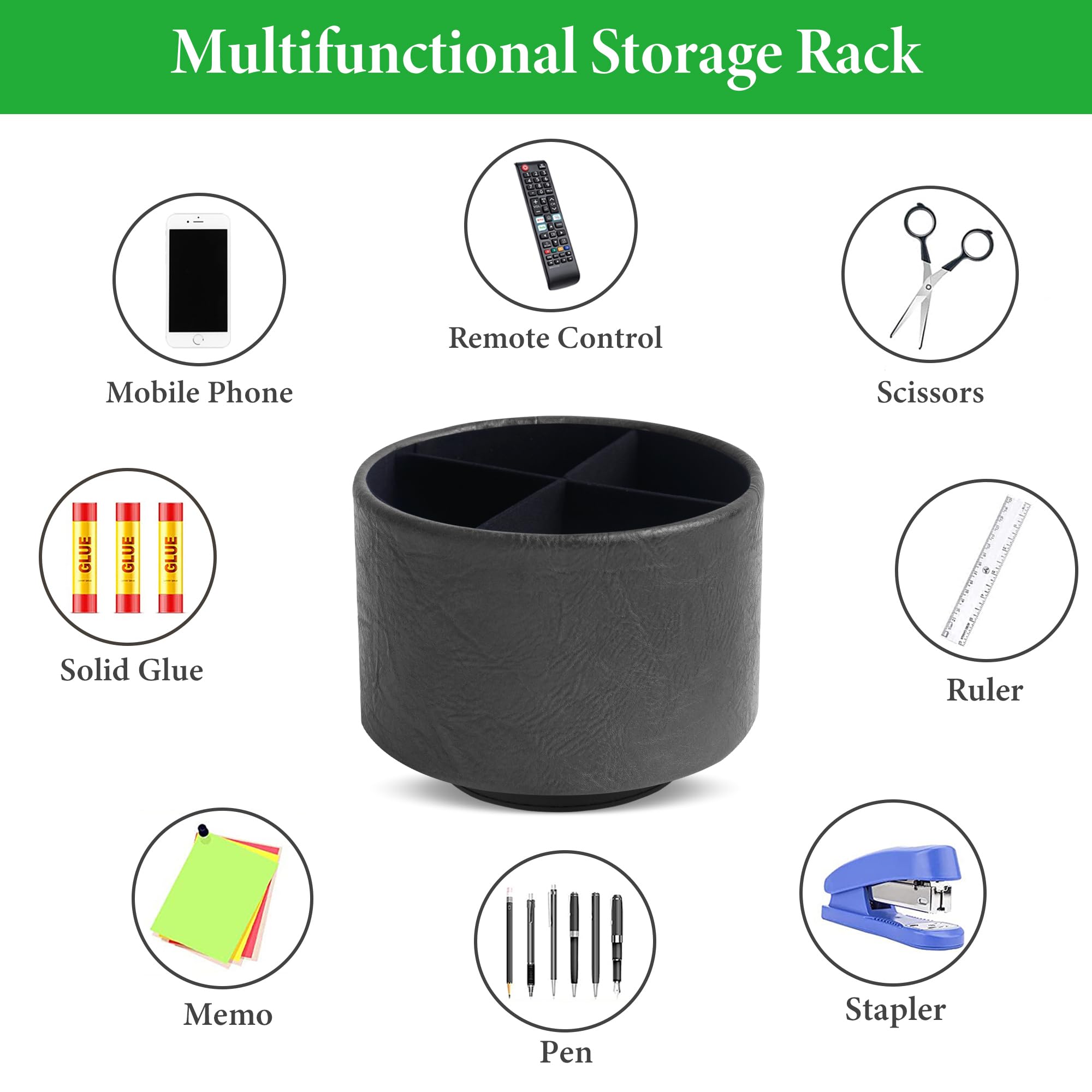 Hennaja Round Leather Art Supply Organizer,Remote Control Holder