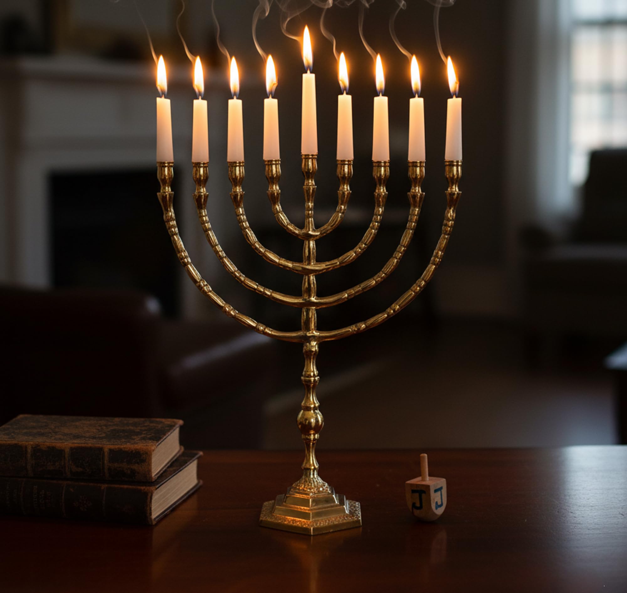 Esplanade Golden Pure Brass Menorah Candle Holder | Table Centerpiece & Jewish Candlestick Candle Holder For Home Decor, Wedding, Church, Diwali Decoration (9" Inches)