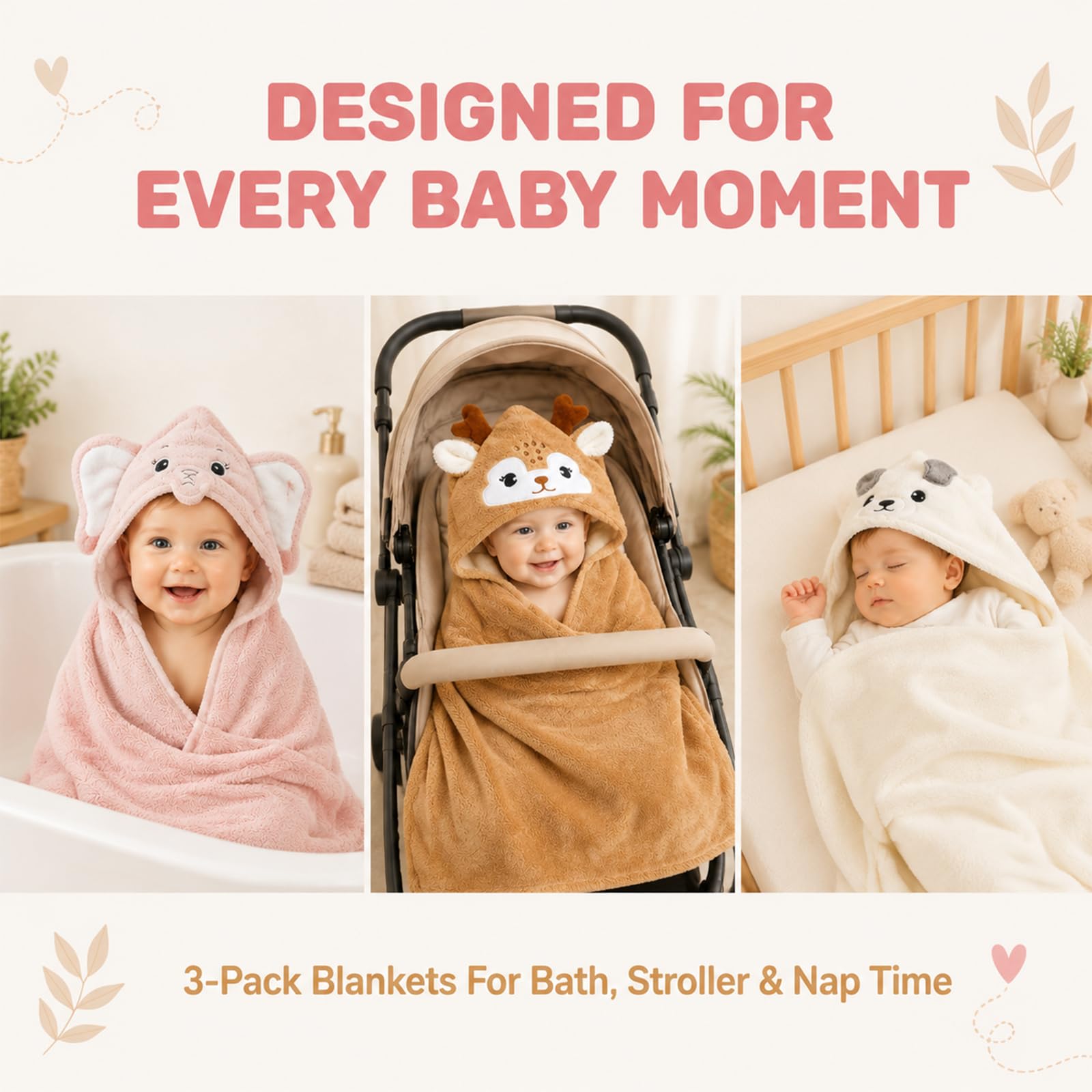 3 Pièces Serviettes À Capuche Bébé 80 X 80 Cm Serviettes Douces pour Tout-Petits Et Nouveaux-Nés