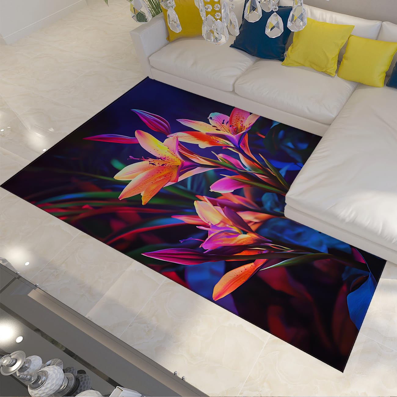 Tapis antidérapant floral bohème lavable 160x230 pour un entretien facile