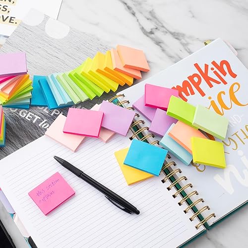 Miniatura 7 de (50 blocs) notas adhesivas de 1.5 x 2, 10 colores de notas autoadhesivas, almohadillas adhesivas, reciclables, autoadhesivas, fáciles de pegar para