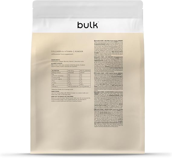 Bulk Collagen Powder with Peptides and Vitamin C, Smooth, 500g | Hydrolysed Bovine Collagen, Joint & Skin Routine, Unflavoured, Easy Mixing