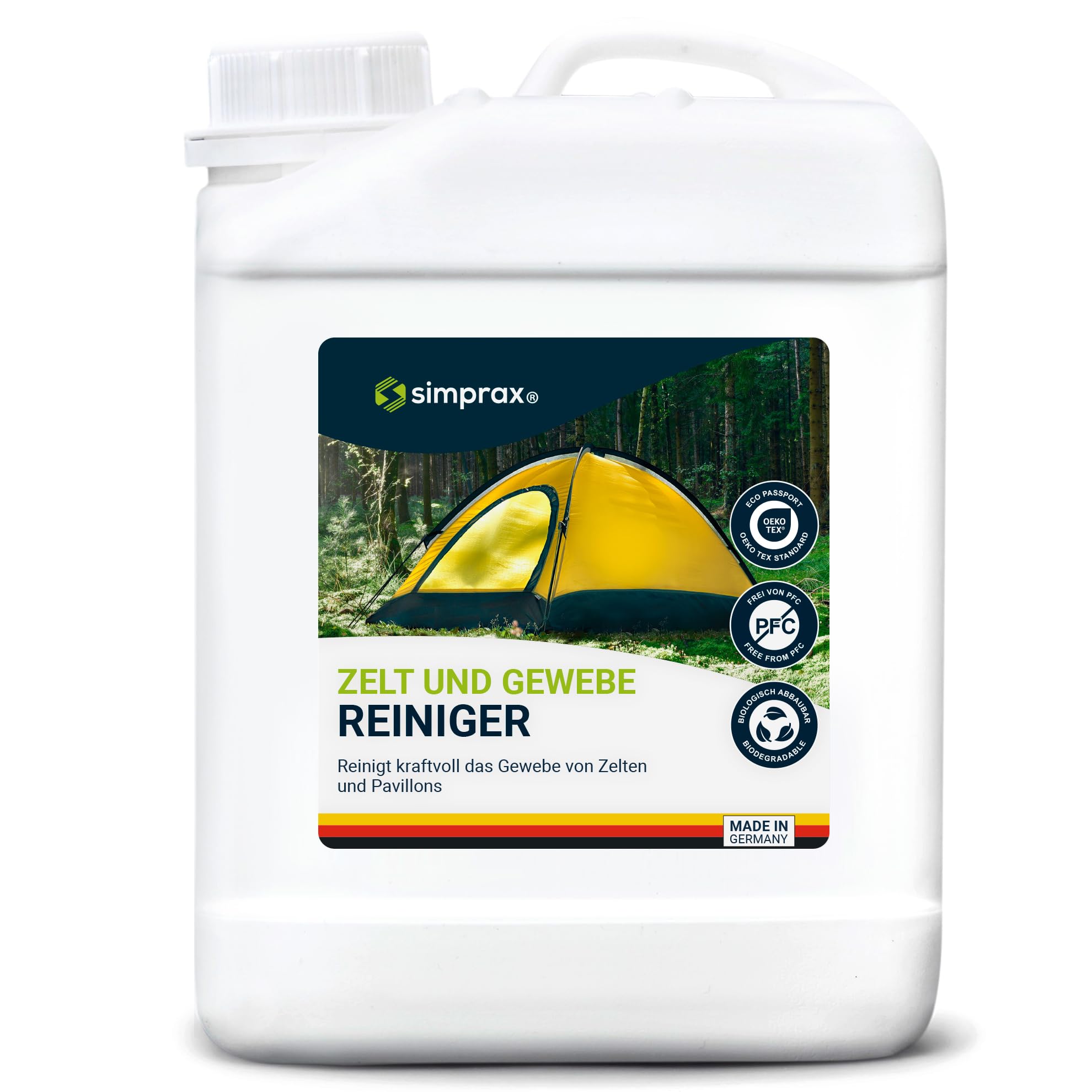 Gewebe Reiniger Para Toldos y Tejidos, Tiendas de Campaña, Muebles de Jardín & Lonas – PFC & Biodegradable – Detergente Elimina Moho Algas Verdes Excrementos & Manchas - 2,5 L