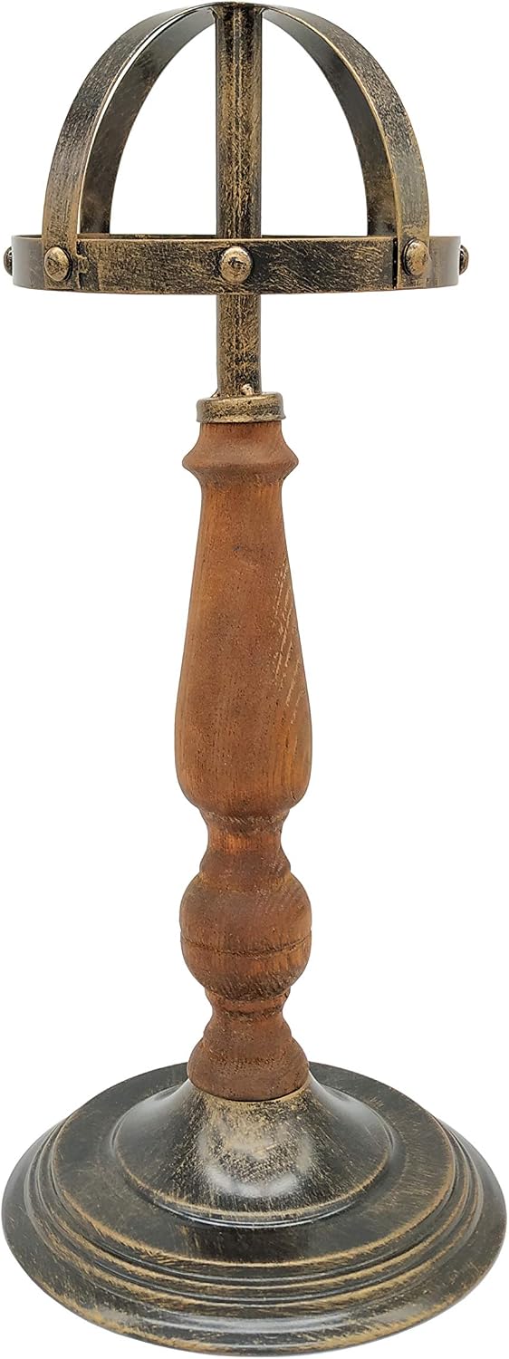 Owlgift Vintage Style Metal & Rustic Wood Stem Freestanding Hat Rack Storage, Cap Organizer, Wig Holder Display Stand - Bronze