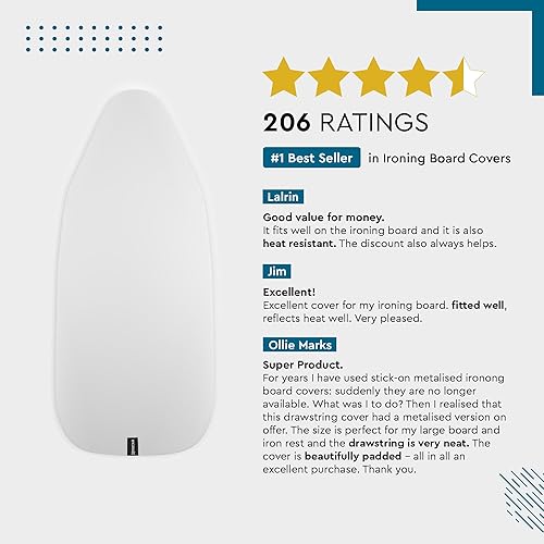 Vista 95 de Encasa XO Funda para tabla de planchar y almohadilla de 49"x18" - Acolchado grueso de fieltro de 3mm, ajuste con cordón y bloqueo, fácil de colocar