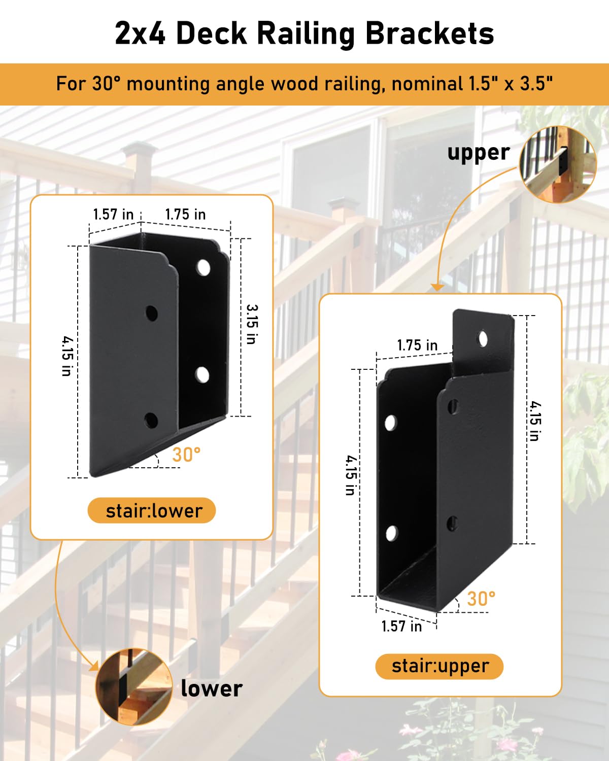 Conectores Barandilla Cubierta INDECKMO - 30 Unidades Para Madera 2x4 |  Soportes Estructura Soportes Deck Exterior, image size:1200x1500