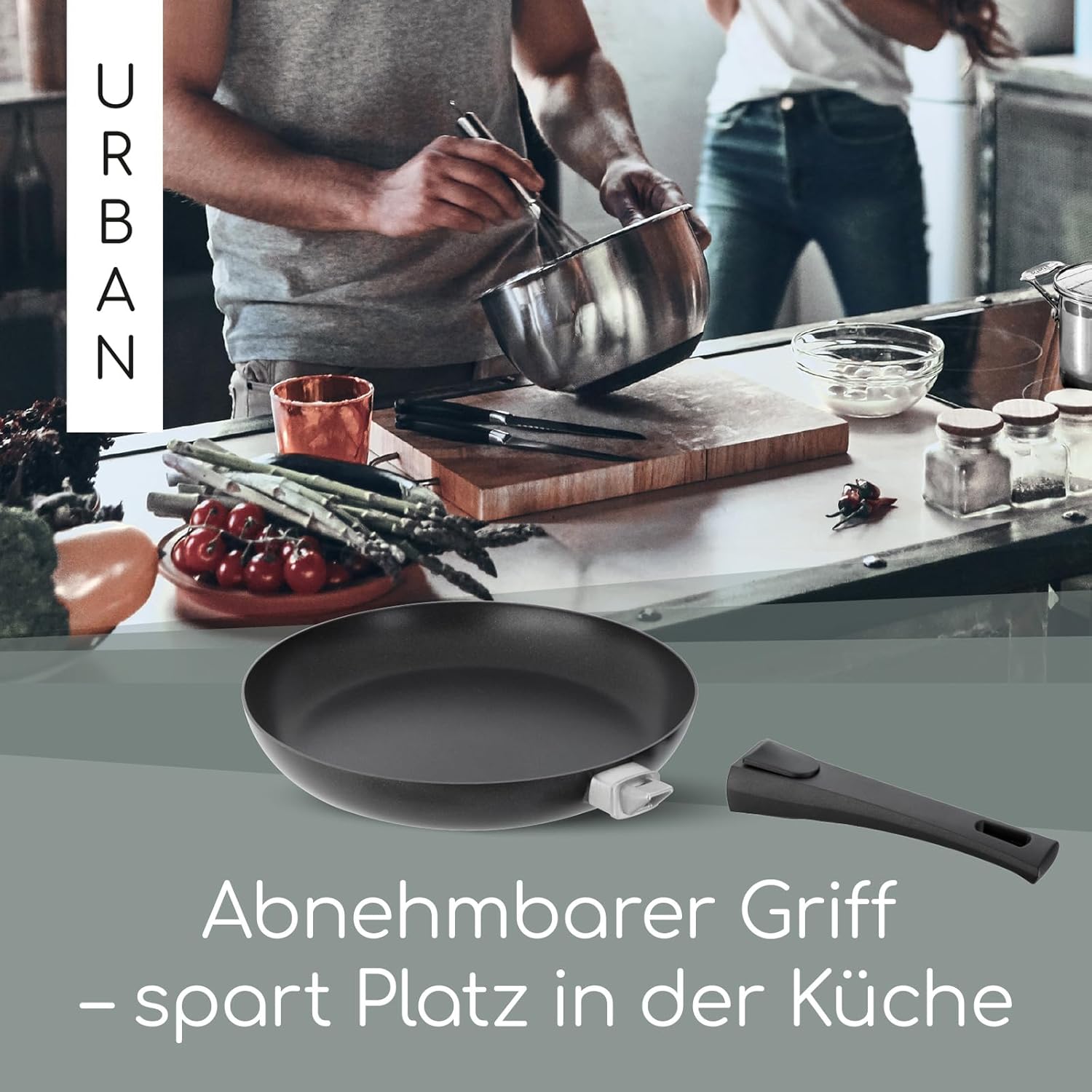 Scanpan Urban Frying Pan 20 cm with Removable Handle Space-Saving Pan Induction, Ceramic and Gas Hobs, Durable Stratanium Non-Stick Coating, Oven-Safe, Easy to Clean, Danish Quality