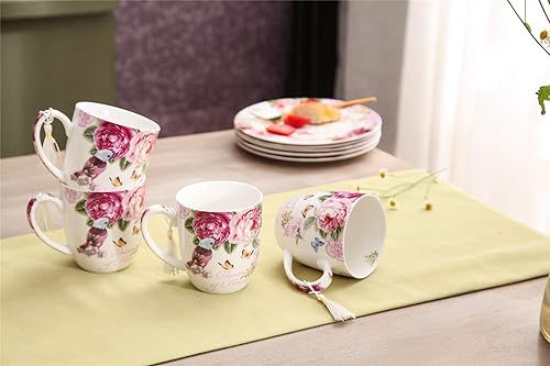 Miniatura 6 de London Boutique Juego de tazas de café de té, 4 porcelana, pájaro, rosa, mariposa, diseño Shabby Chic en caja de regalo, 11 oz